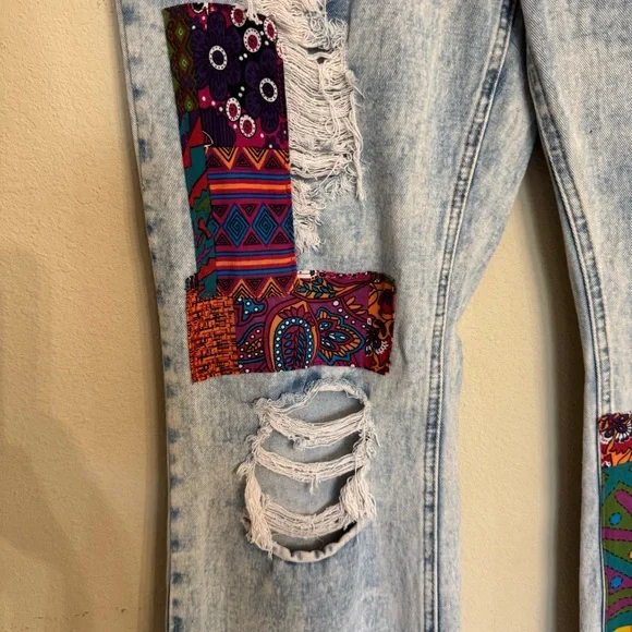 Almost Famous Vintage Jeans Size 15 Acid Wash Patch Distressed Destroyed Flare - Picture 8 of 16